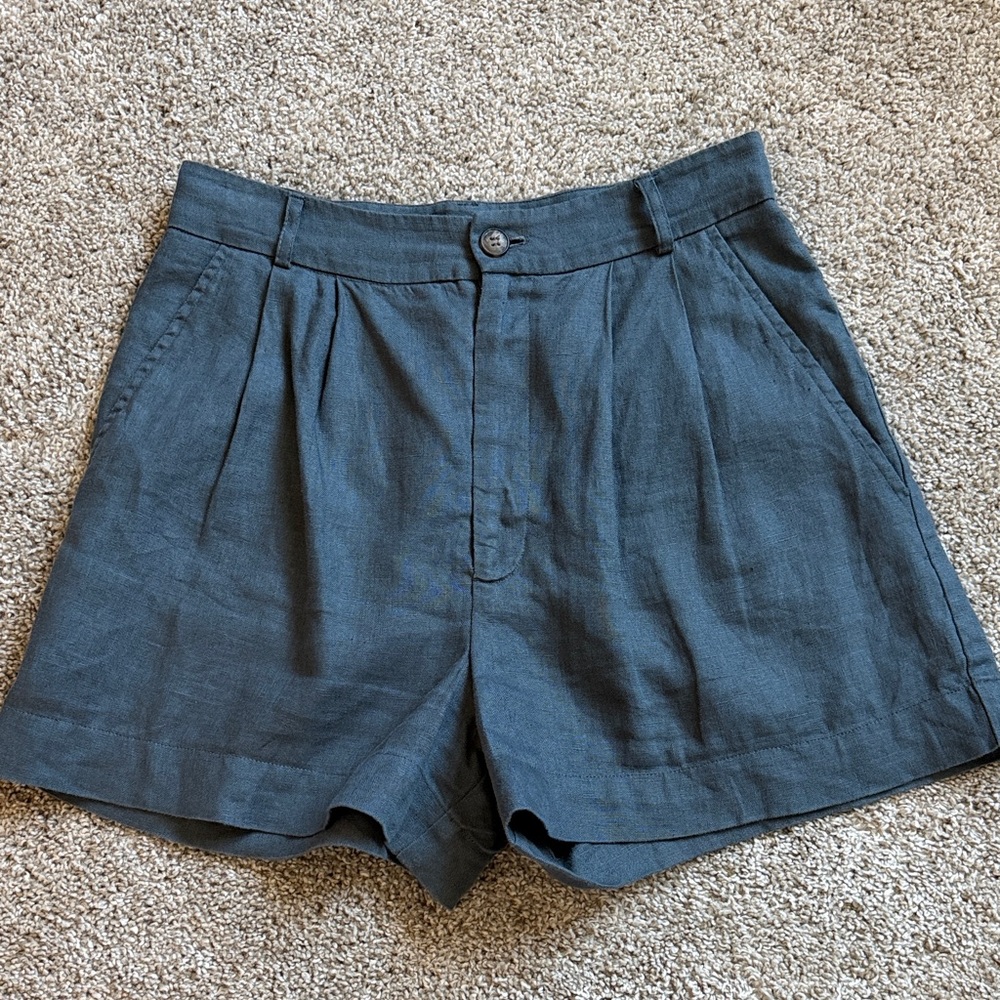 Reformation Charcoal High-Rise Linen-Blend Pleated Shorts